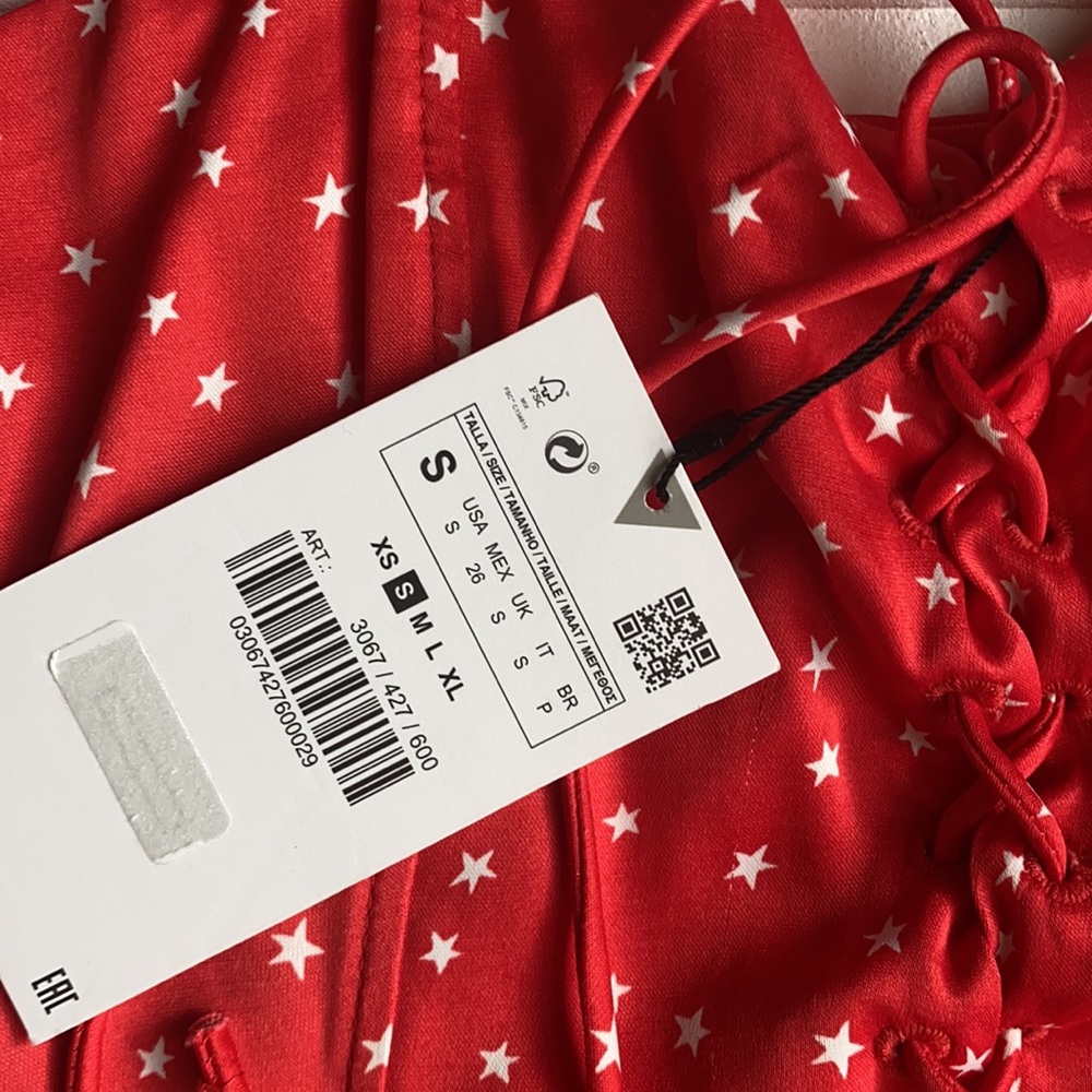 NWT Zara Red Star Printed Satin Effect Bodysuit Size S - Picture 8 of 8